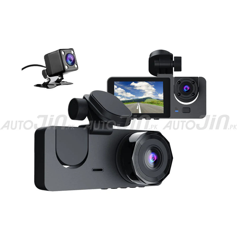 Triple Channel Lens Dash Cam Car Front Inside Rear View DVR Camera Recorder